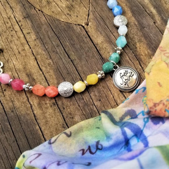 Artisan Bracelet Free Spirit Boho Style Multi-Color & Silver Beads Chakras - Picture 3 of 8